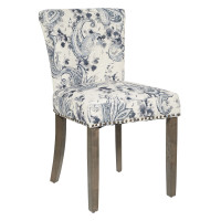 OSP Home Furnishings KNDG-P64 Kendal Dining Chair in Paisley Charcoal Fabric with Nailhead Detail and Solid Wood Legs